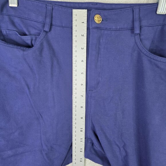 Womens Michael Kors Navy Stretch Pants Viscose Blend Gold Button Slim Fit Size L - Picture 5 of 11